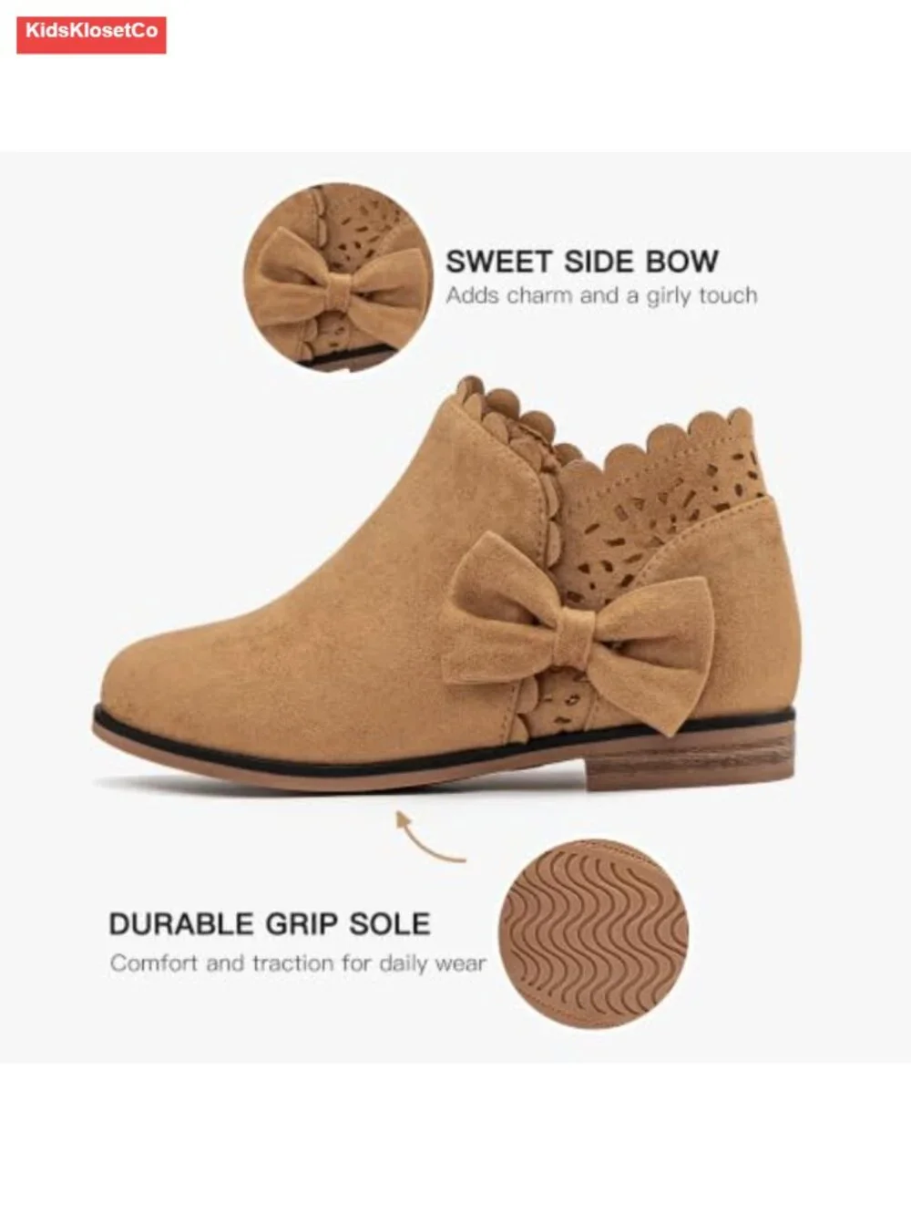 Girls Ankle Boots Suede Low Heel Zip Closure Toddler Little Kid Big Kid Fall